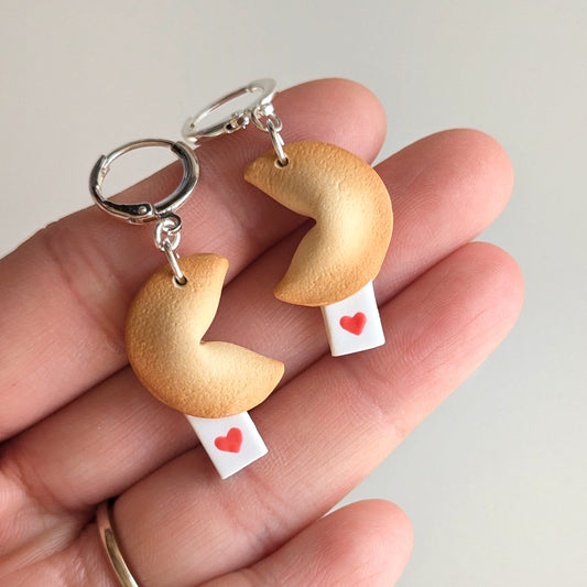 Fortune Cookie Heart Tag Earrings