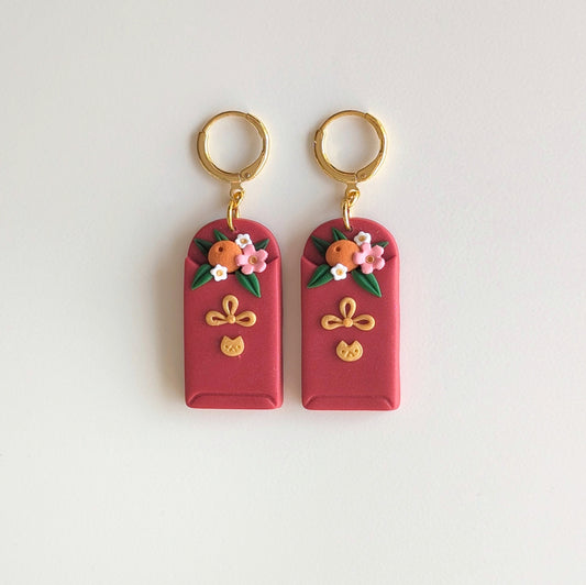 Floral Red Envelope Earrings