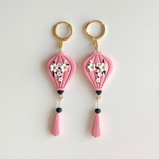 Long Pink Lantern Earrings