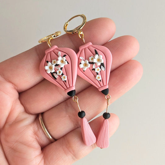Long Pink Lantern Earrings