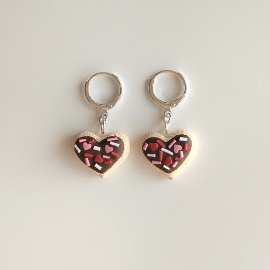 Chocolate Frosted Heart Cookie Earrings