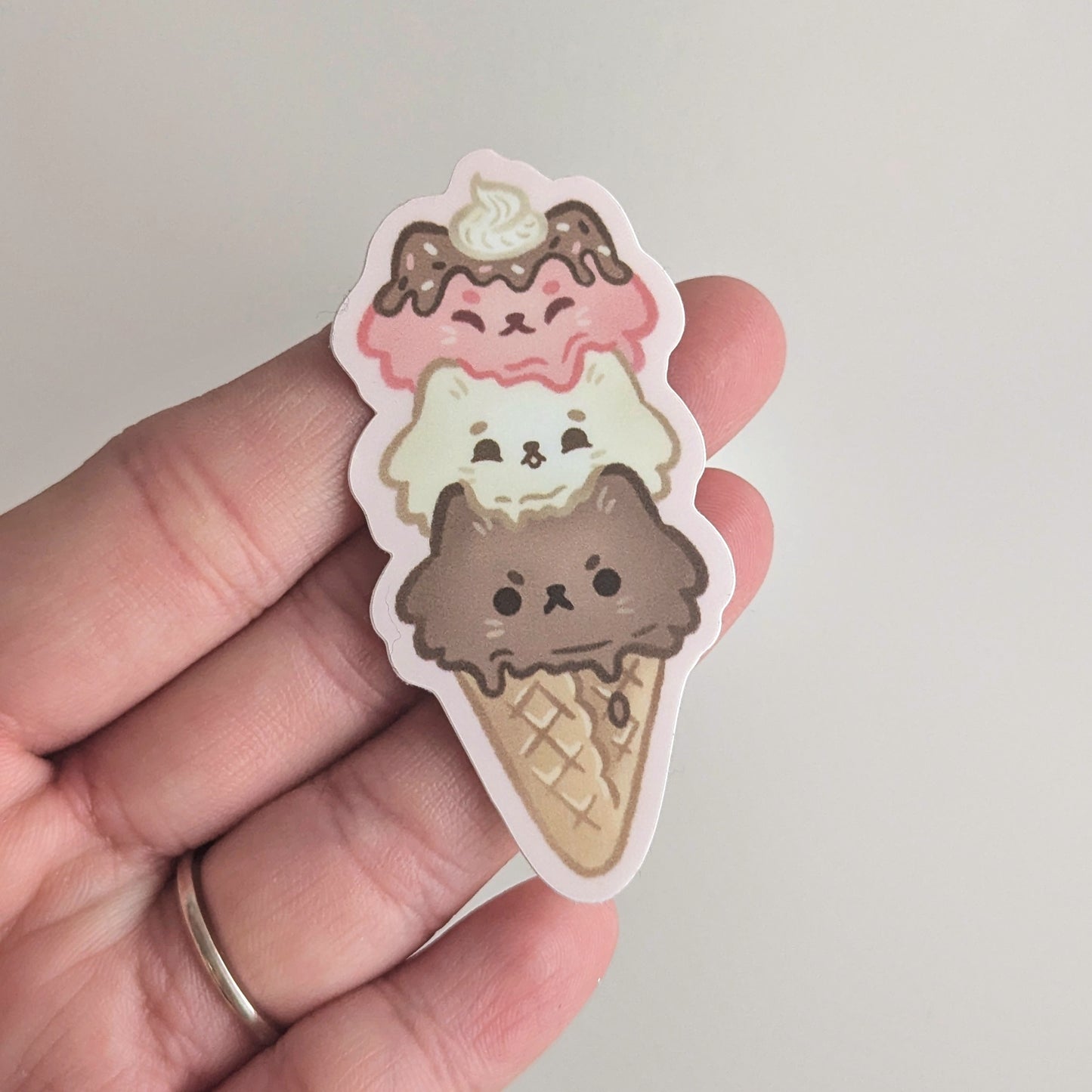 Triple Cat Ice Cream Cone Sticker (Matte)