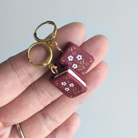 Burgundy Flower Book Earrings