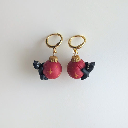 Cat on Red Ornament Earrings