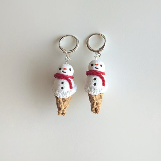 Snowman Ice Cream Cone Earrings