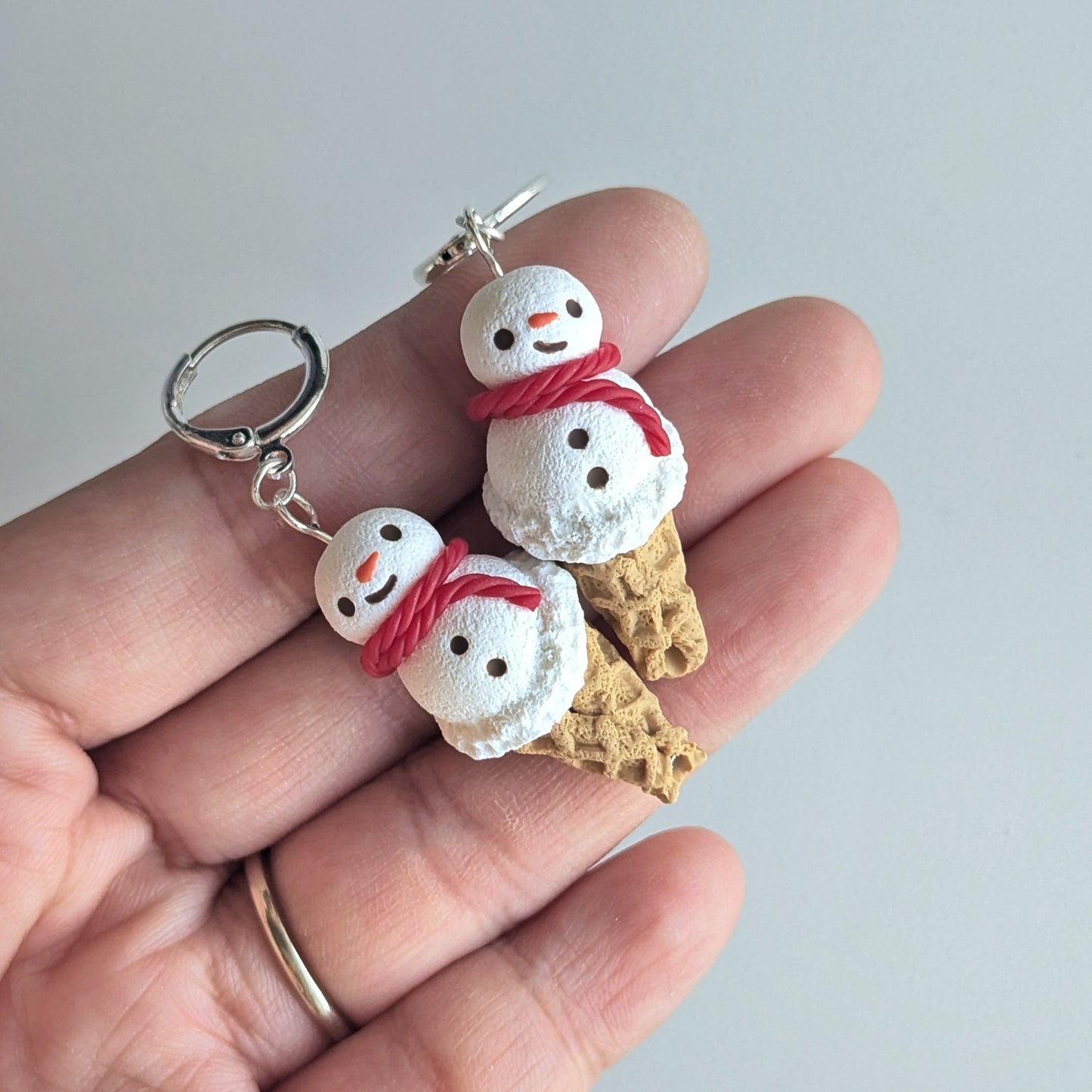 Snowman Ice Cream Cone Earrings