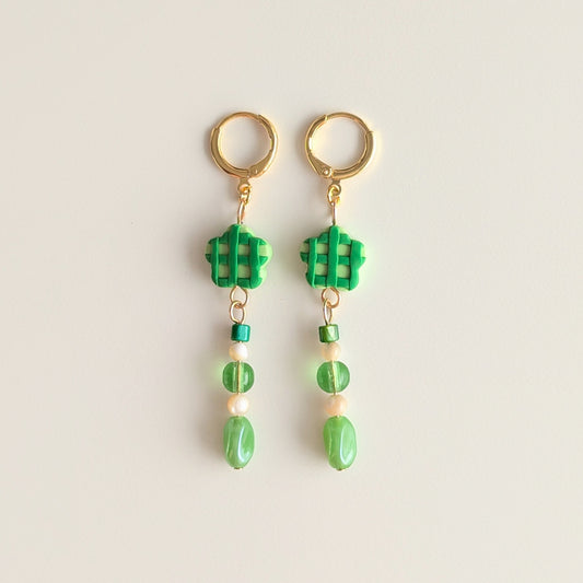 Flower Bead Burst (Green) Earrings