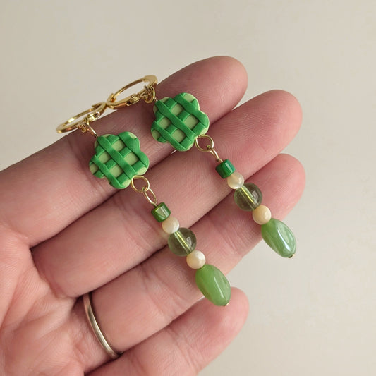 Flower Bead Burst (Green) Earrings