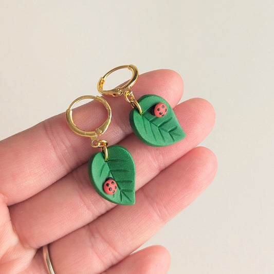 Ladybug Leaf Earrings