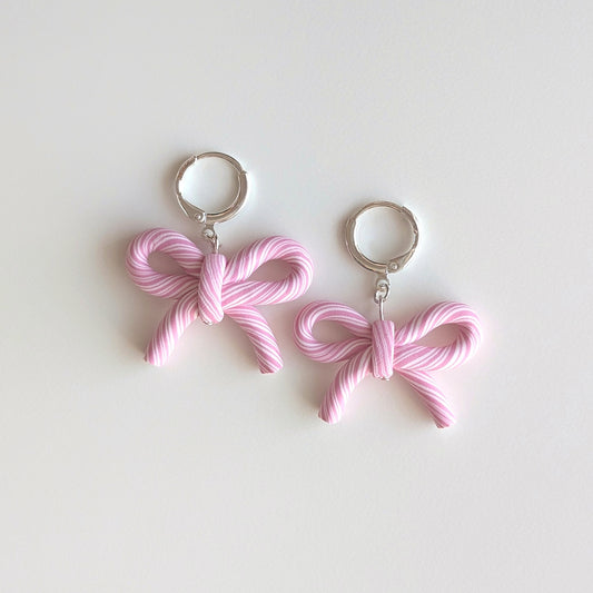 Pink Candy Cane Bow Earrings
