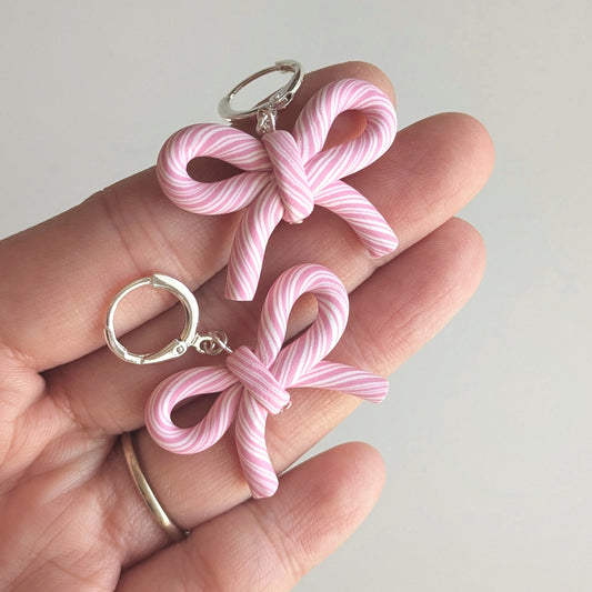 Pink Candy Cane Bow Earrings