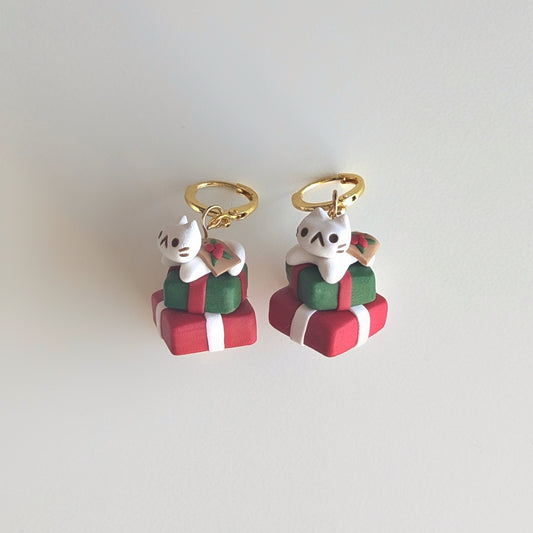 White Cat Gift Stack Earrings