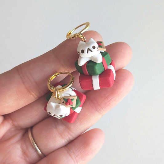 White Cat Gift Stack Earrings