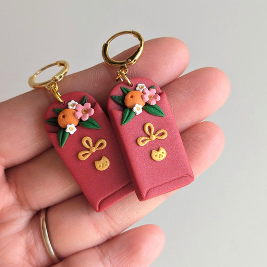Floral Red Envelope Earrings