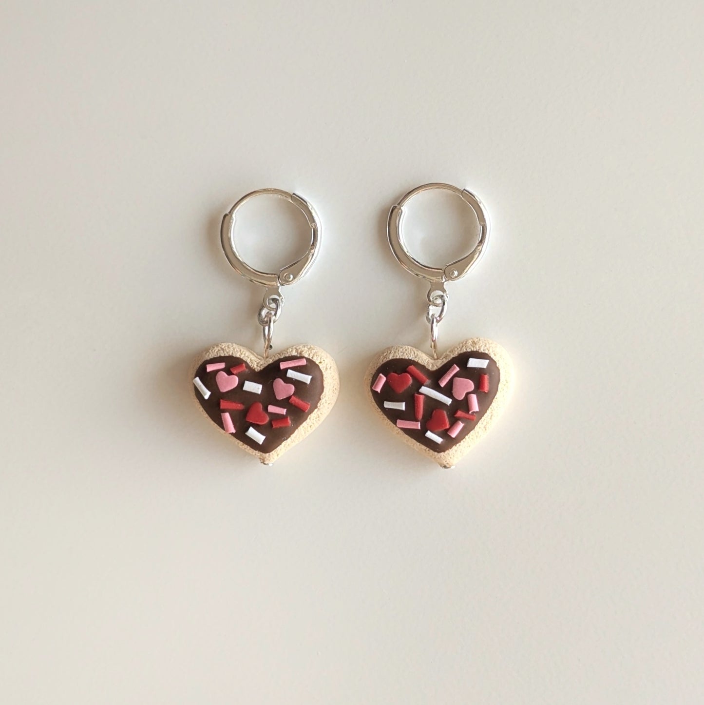 Chocolate Frosted Heart Cookie Earrings