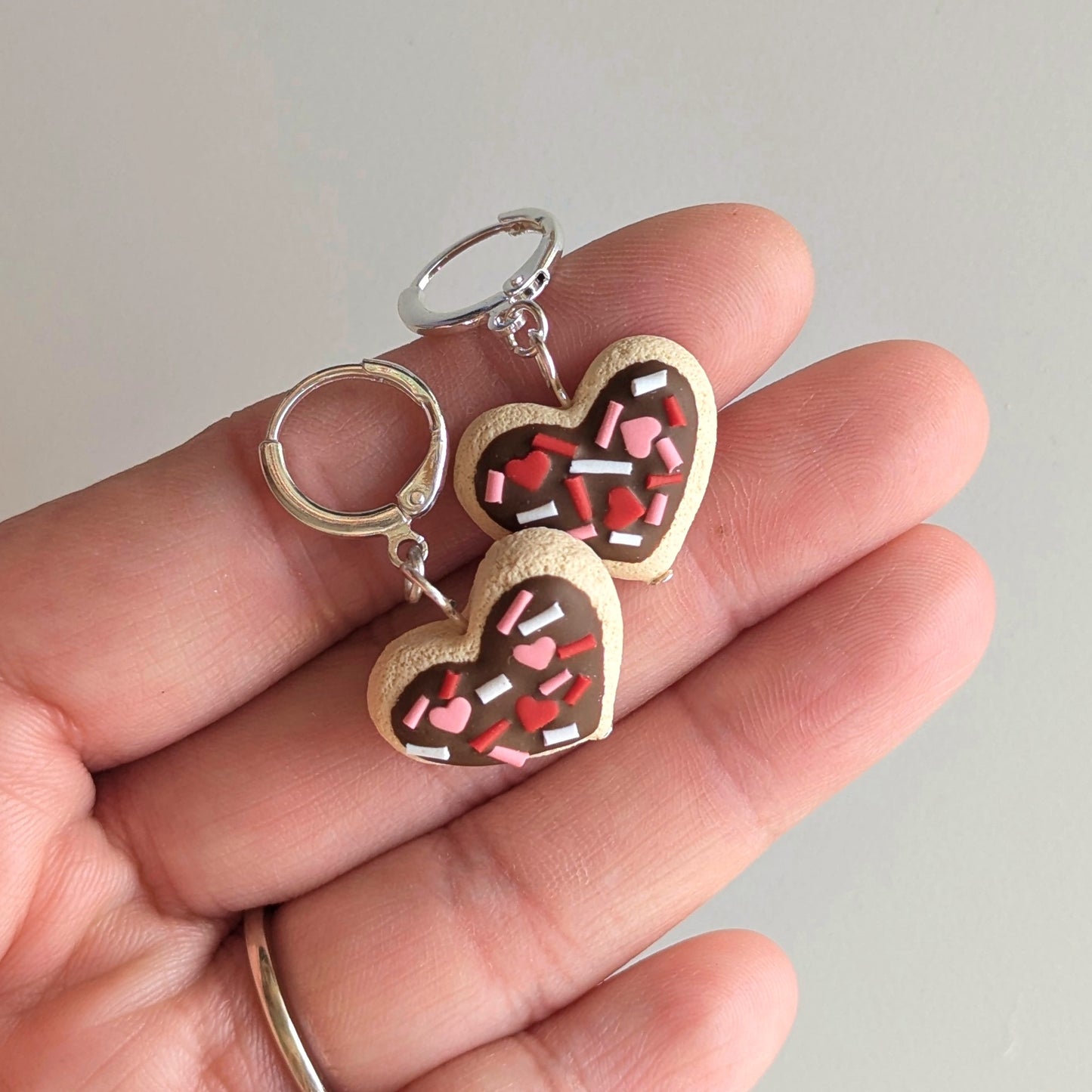 Chocolate Frosted Heart Cookie Earrings