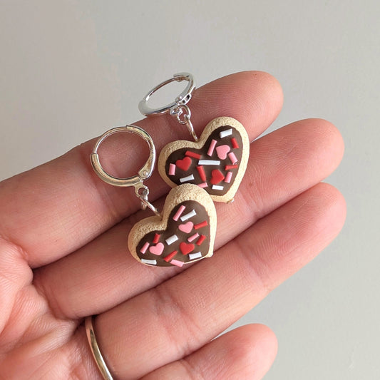 Chocolate Frosted Heart Cookie Earrings