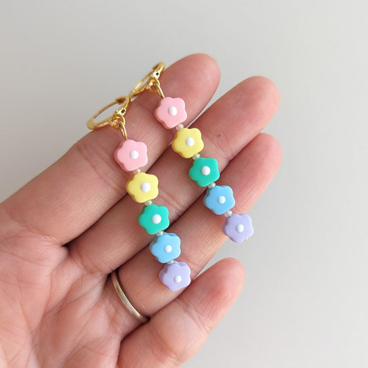 Mini Rainbow Daisy Dangle Earrings