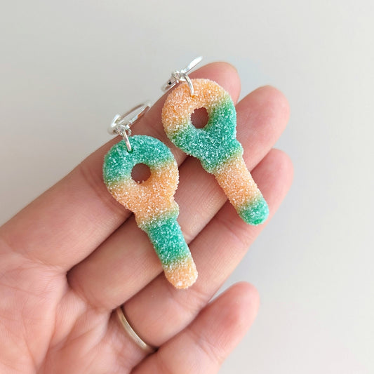 Jumbo Sour Key Candy Earrings (Green/Orange)