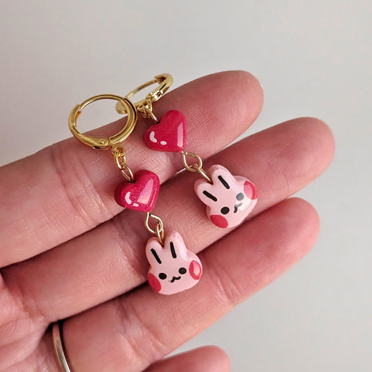 Heart & Bunny Earrings (Pink)