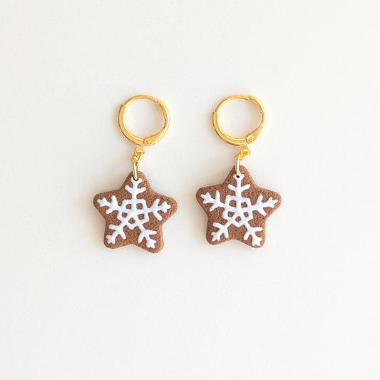 Gingerbread Star Snowflake Earrings