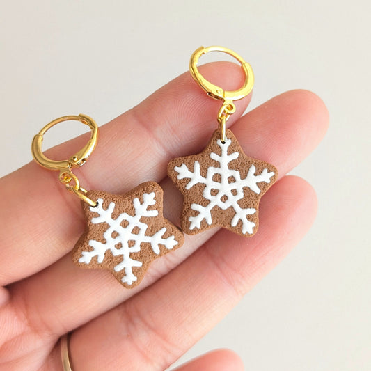 Gingerbread Star Snowflake Earrings