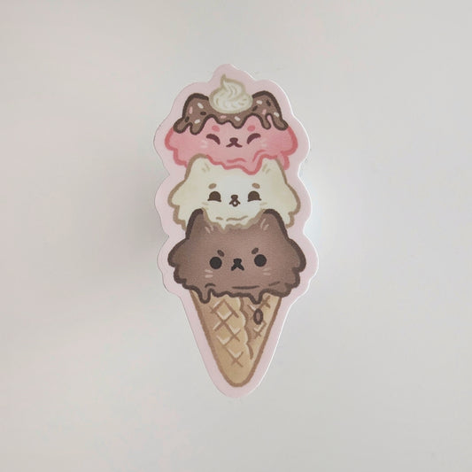 Triple Cat Ice Cream Cone Sticker (Matte)