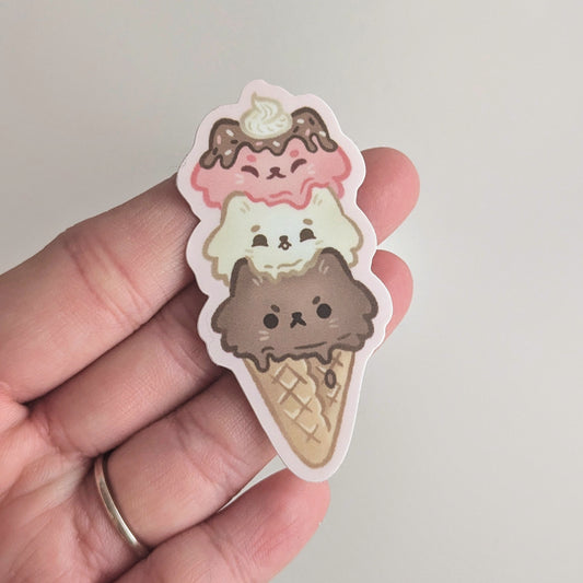 Triple Cat Ice Cream Cone Sticker (Matte)