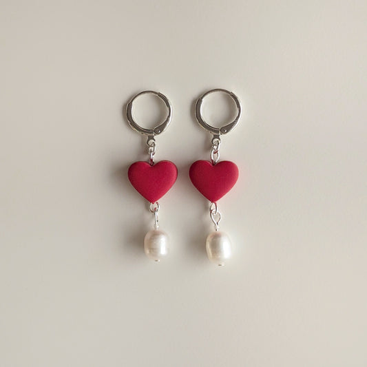 Red Pearly Hearts Earrings
