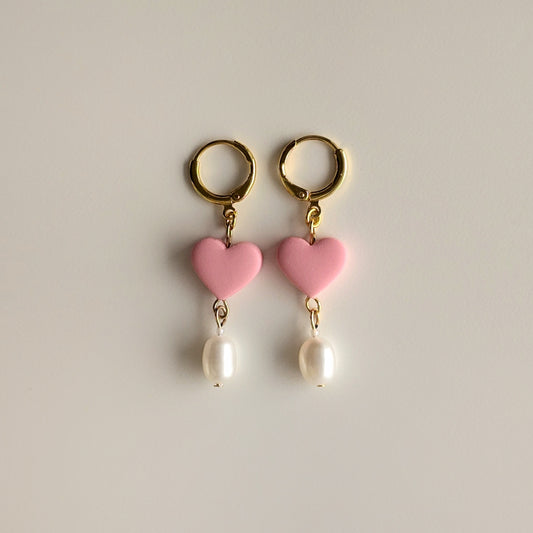 Pink Pearly Hearts Earrings