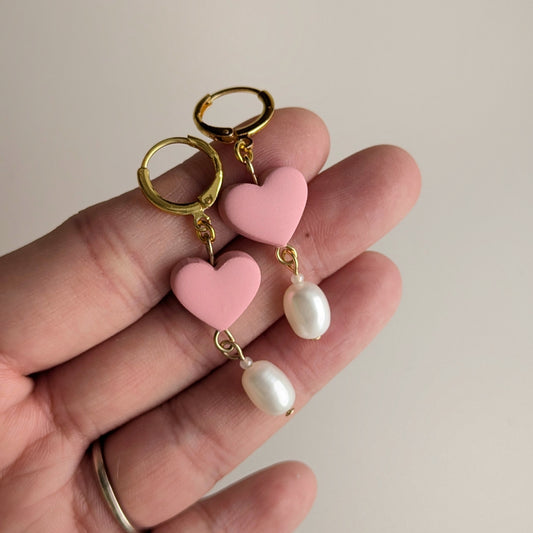 Pink Pearly Hearts Earrings