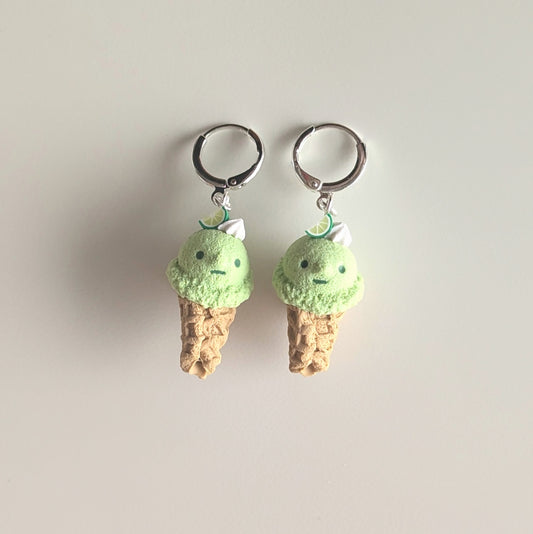 Lime Sorbet Ice Cream Cone Earrings