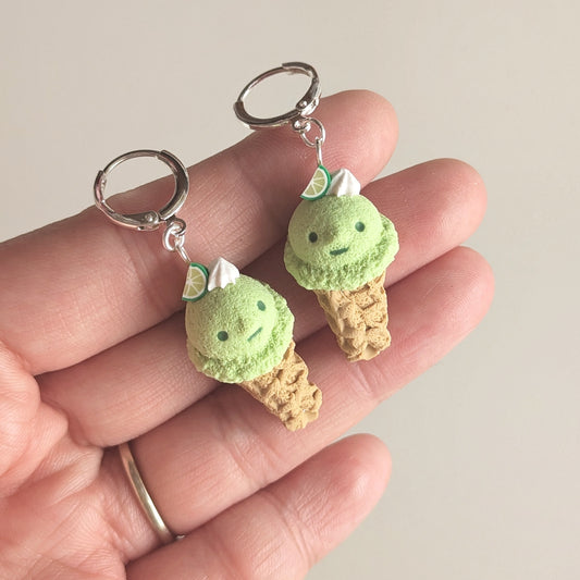 Lime Sorbet Ice Cream Cone Earrings