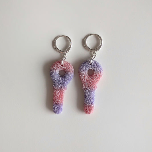 Jumbo Sour Key Candy Earrings (Purple/Red)