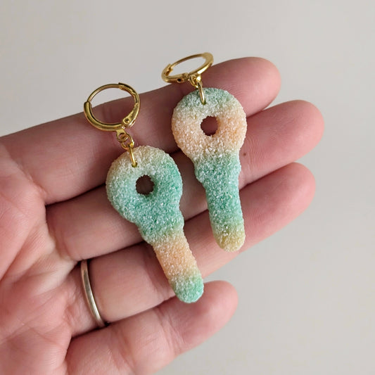 Jumbo Sour Key Candy Earrings (Green/Orange)