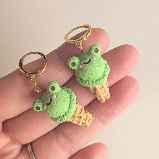 Frog Ice Cream Cone Earrings