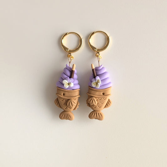 Ube Taiyaki Cone Earrings