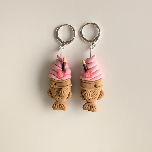 Strawberry Taiyaki Cone Earrings