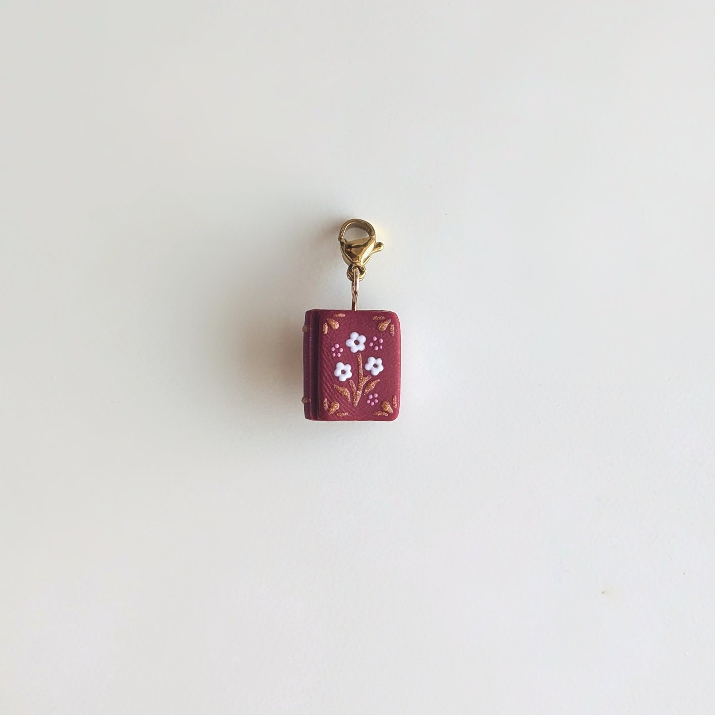 Burgundy Flower Book Charm