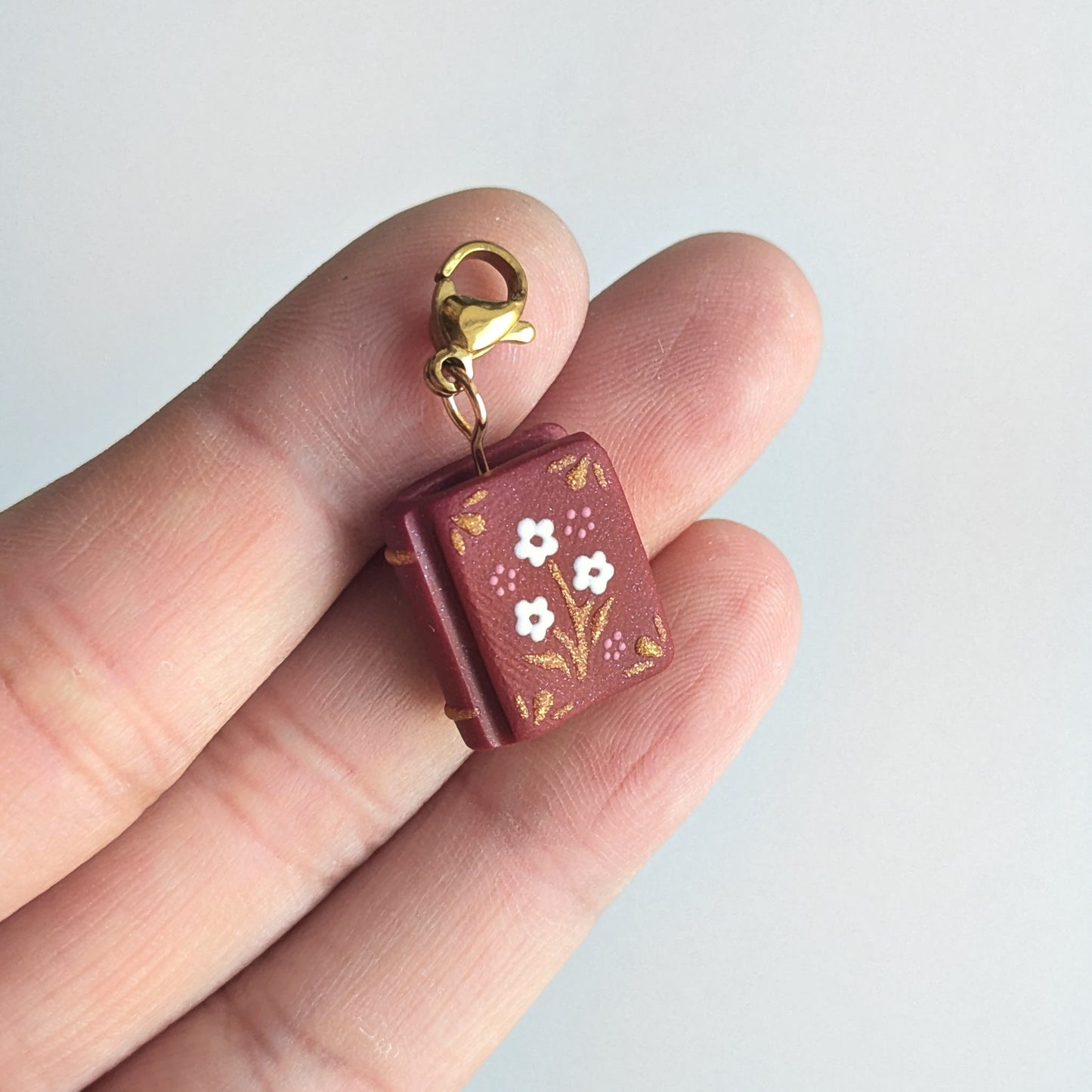 Burgundy Flower Book Charm