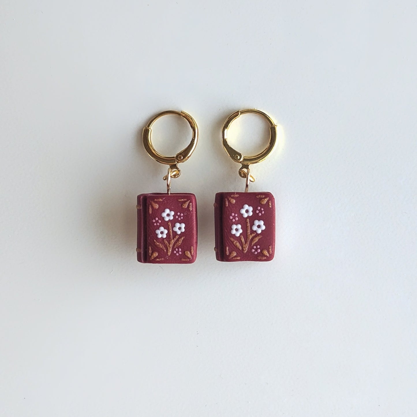 Burgundy Flower Book Earrings