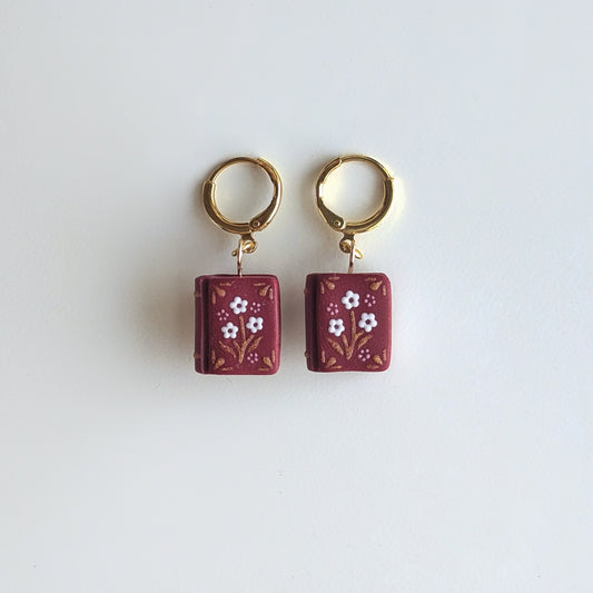 Burgundy Flower Book Earrings