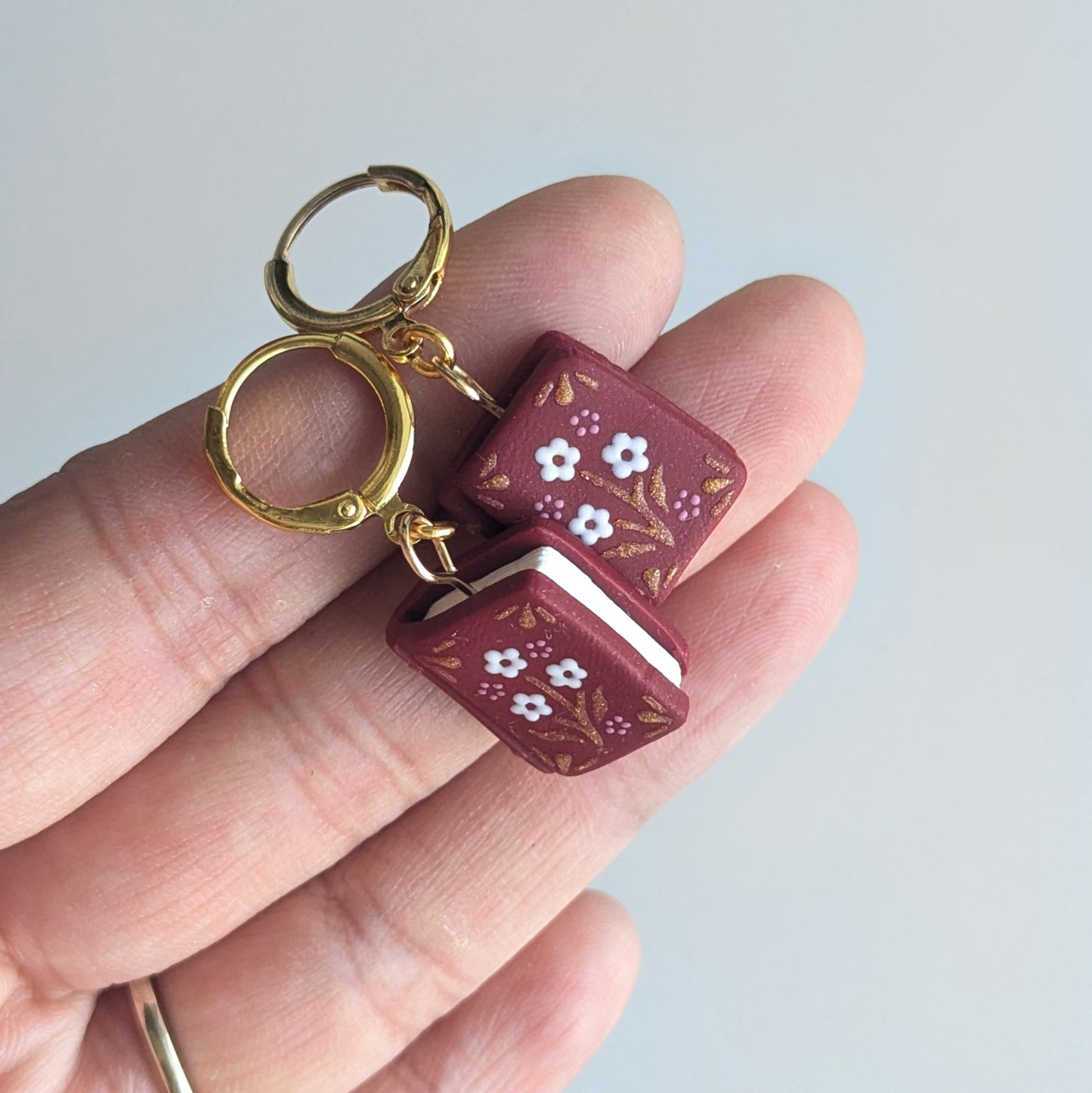 Burgundy Flower Book Earrings
