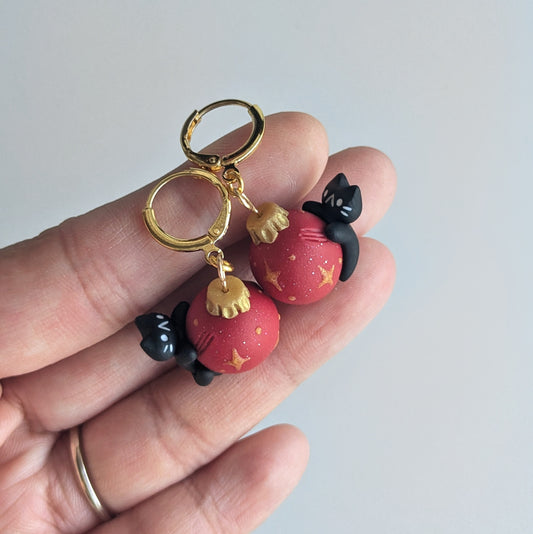 Cat on Red Ornament Earrings