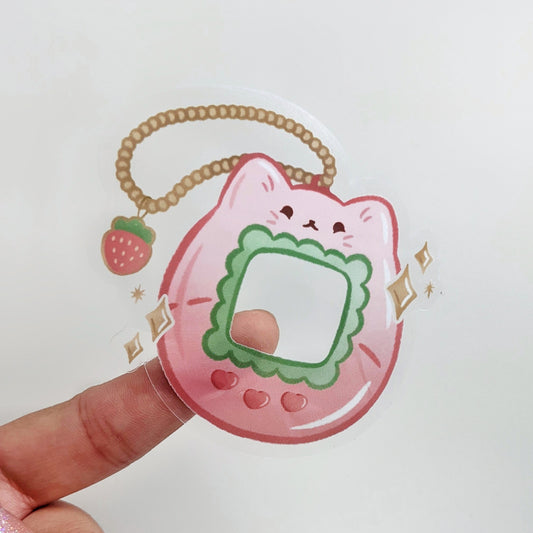 Strawberry Cat Virtual Pet Frame Sticker (Clear)
